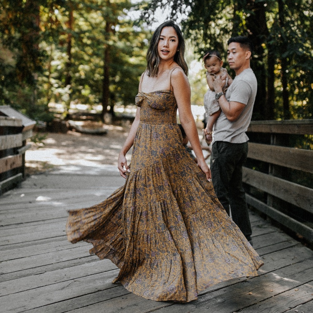 Free People Sundrenched Printed Maxi in Dusty Olive Combo